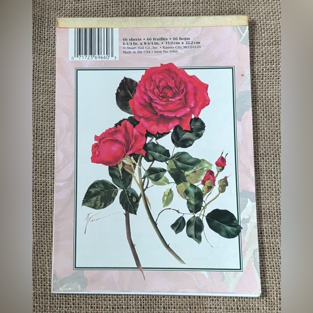 Vintage Stuart Hall Pink Rose Flower Stationery Pad Lined Paper INCOMPLETE READ